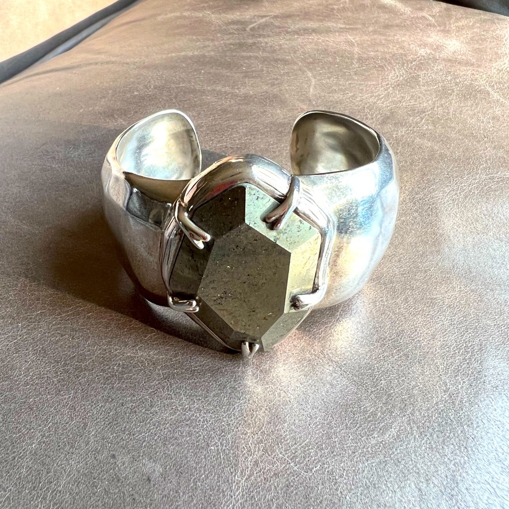 Hammered, cuff bracelet with stone
